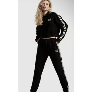 PINK Victoria Secret Fleece Set Size XXL Sweatshirt  High Waist Jogger Black NWT